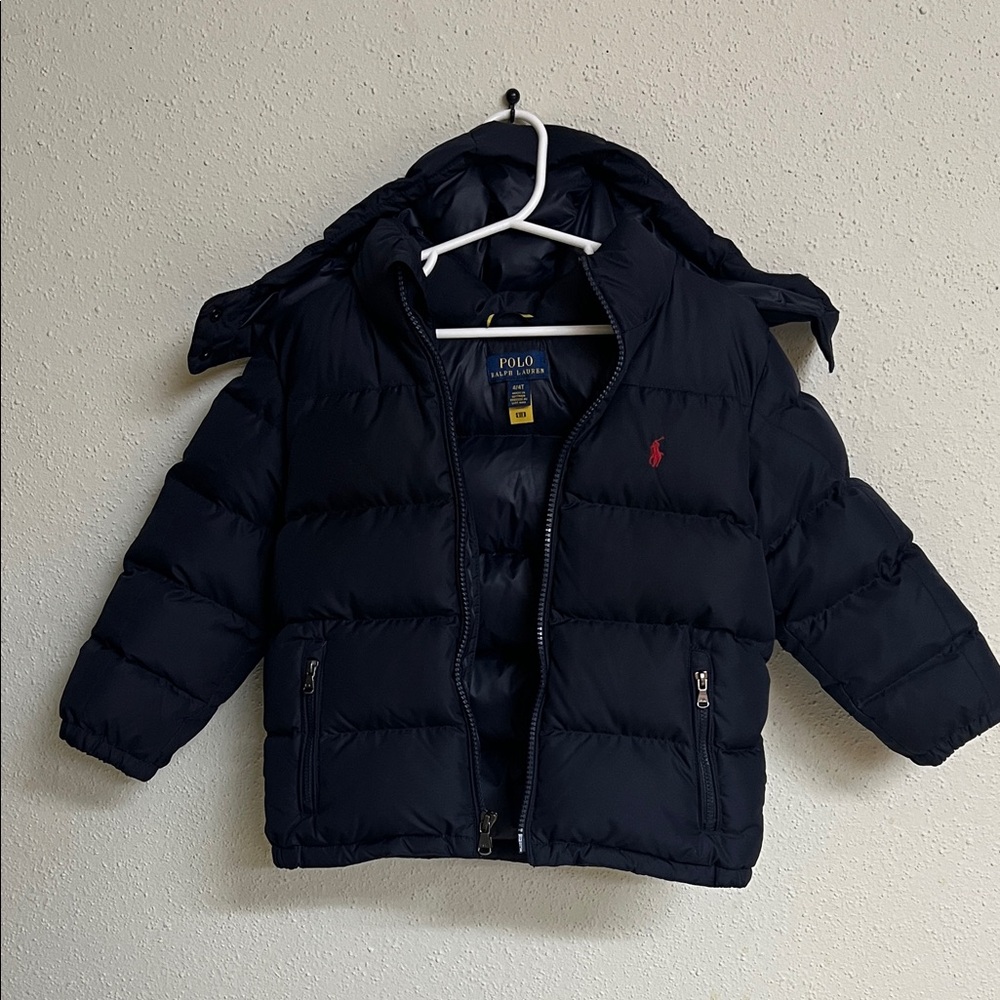 Polo Ralph Lauren Navy Puffer Jacket 4T boys down goose feather snow coat hood